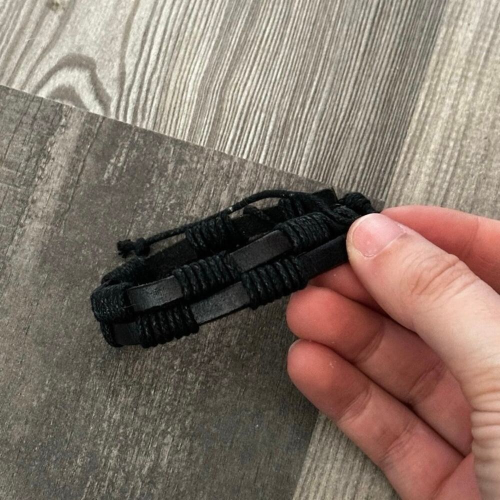 black faux leather rope adjustable bracelet
